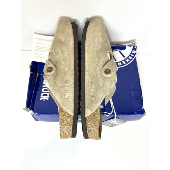 Birkenstock Boston Soft Footbed Taupe Suede Clogs Sandals  42 EU New Damage Box
